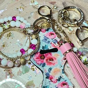 Pink Floral Bracelet Keychain